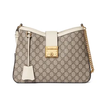 GUCCI Padlock Canvas With Leather Binding Handbag, Shoulder Bag Medium Size Women's White & Ebony