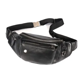 DOSRFINI Vegetable Tanned Top Grain Cow Leather Fanny Pack Sling Bags Regular Men's Black/Brown