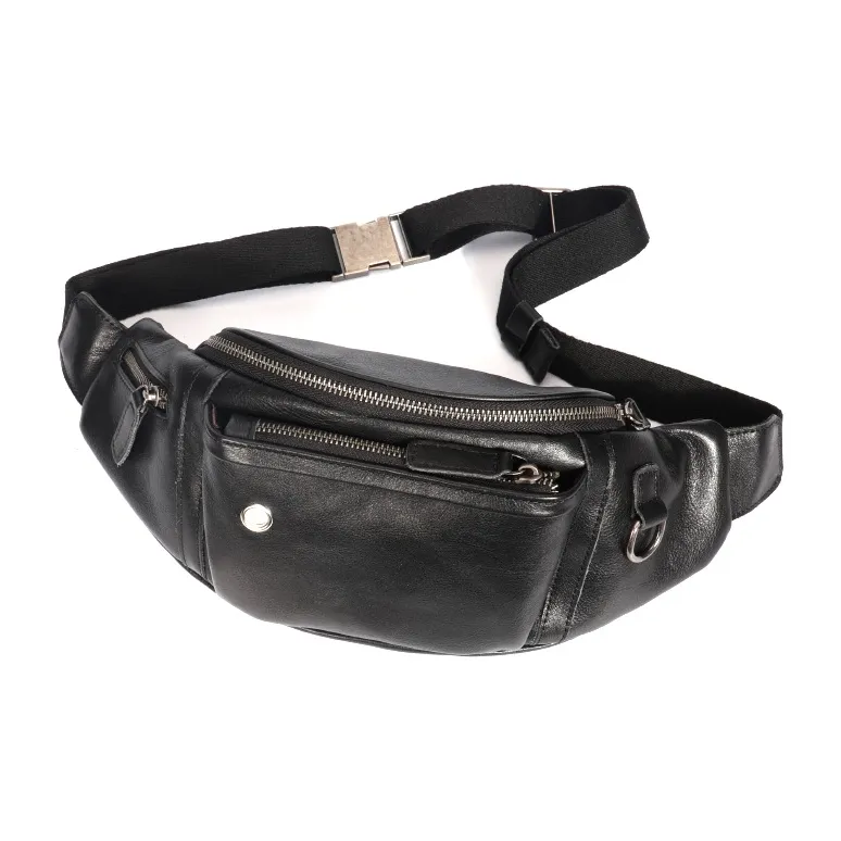 DOSRFINI Vegetable Tanned Top Grain Cow Leather Fanny Pack Sling Bags Regular Men's Black/Brown-0