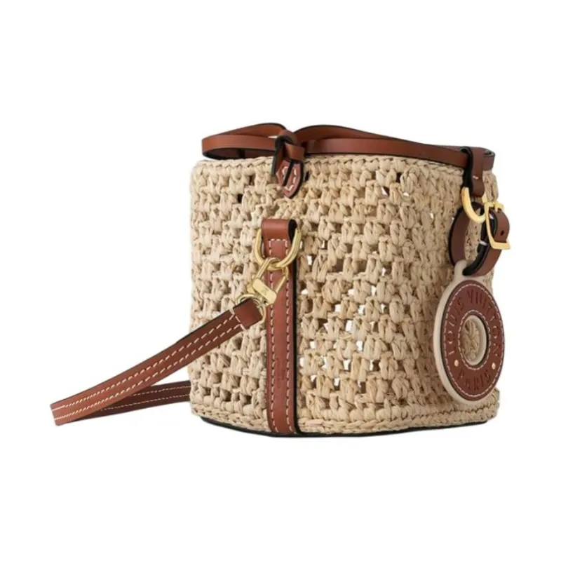 LOUIS VUITTON NOE Leather Trim Bucket Bags Shoulder Bag Crossbody Bag Women's Brown & Natural-1