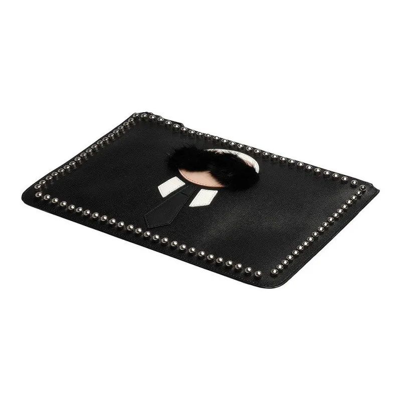 FENDI Genuine Leather Clutch Men's Black-3