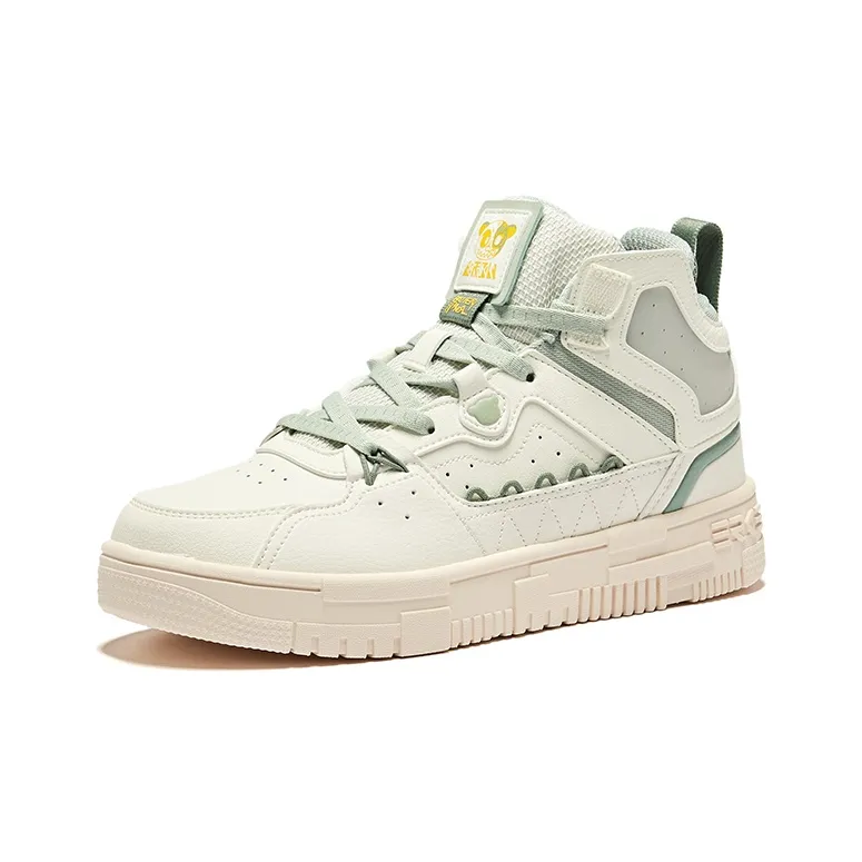 Erke Anti-Slip Wear-Resistant High-Top Skateboard Shoes Women's Ivory Sea Foam Green-2