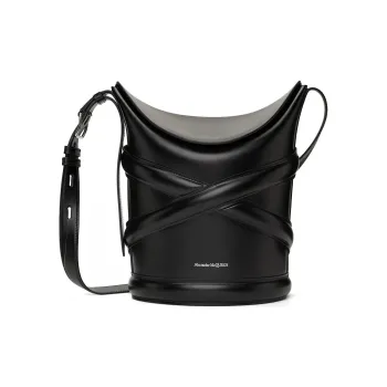Alexander McQueen THE CURVE BAG Calfskin Bucket Bags Shoulder Bag Crossbody Bag Men's Black
