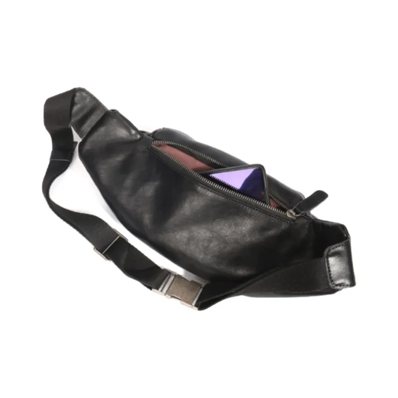 DOSRFINI Vegetable Tanned Top Grain Cow Leather Fanny Pack Sling Bags Regular Men's Black/Brown-2