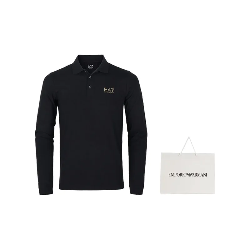 EMPORIO ARMANI EA7 Polo Shirt Men's Black Gold Logo-3