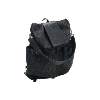 FENDI Leather Handbag Backpack Tubas Men's Black Gray