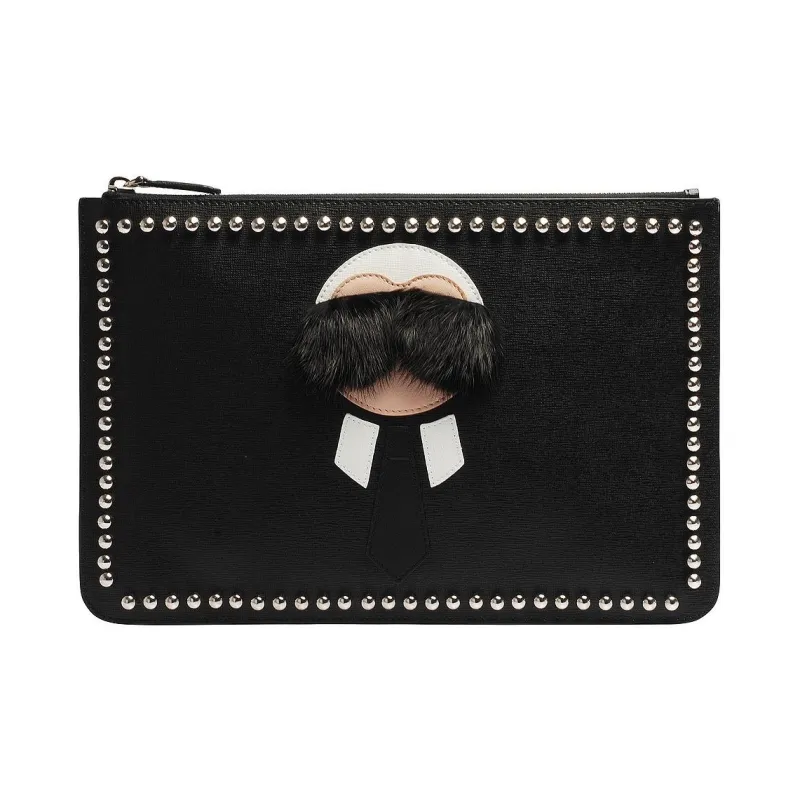 FENDI Genuine Leather Clutch Men's Black-0