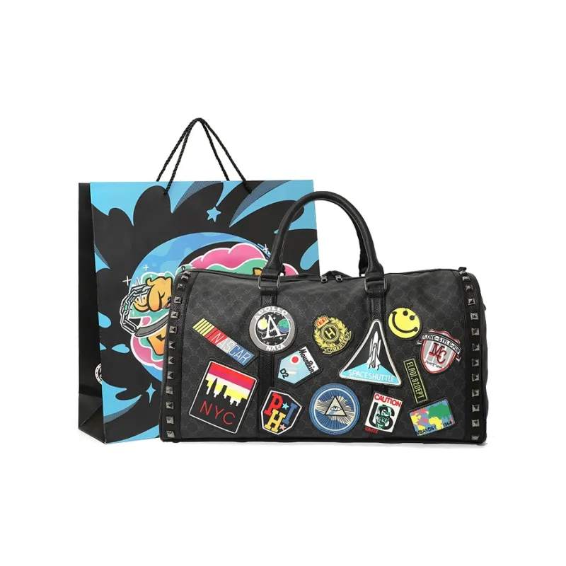 MASTER CANVAS Fabric Handbags Crossbody Bags Large Size L Unisex Black Print-1