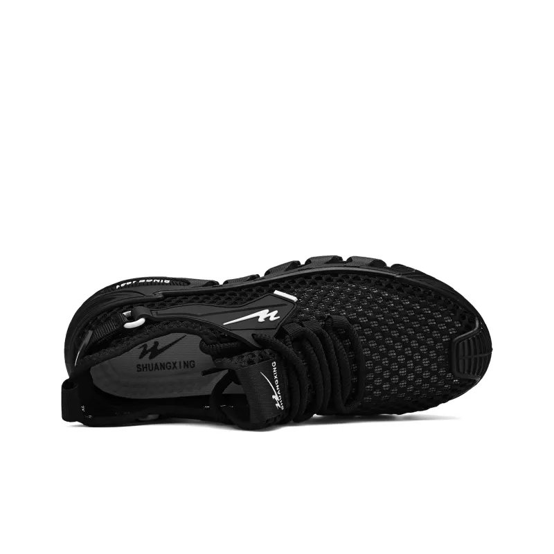 Binary Lightweight, Breathable, And Slip Resistant Low Top Running Shoes Men's Black-3