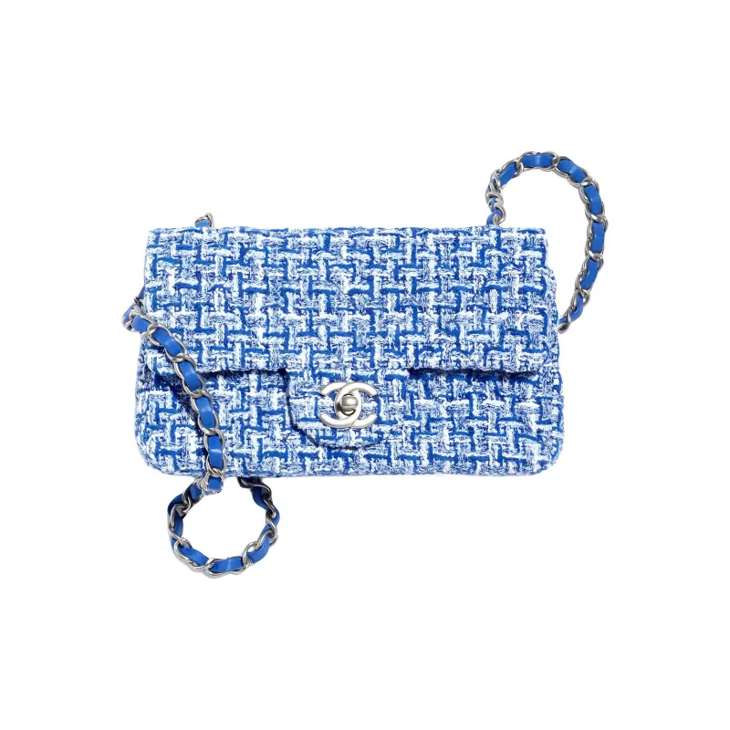 CHANEL Cotton Felt Flap Bag, Shoulder Bag, Crossbody Bag Mini Women's Blue/White-0