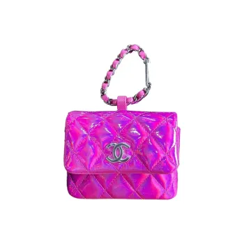CHANEL Goatskin Suede Handbag Small Size Women's Peach Pink