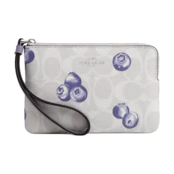 COACH Corner Zip Canvas With Recycled Leather Wrist Bags Clutches Mini Women's Silver & Chalk & Light Purple