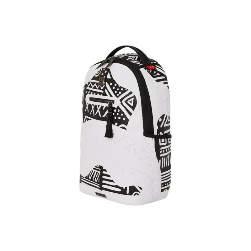 SPRAYGROUND Ai SANDFLOWER Collaboration Artificial Leather Backpack Unisex White Black-1