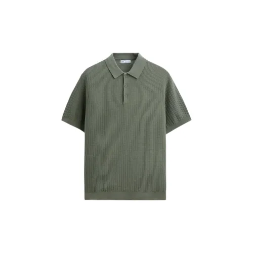 ZARA Polo Shirts Men Gray Green