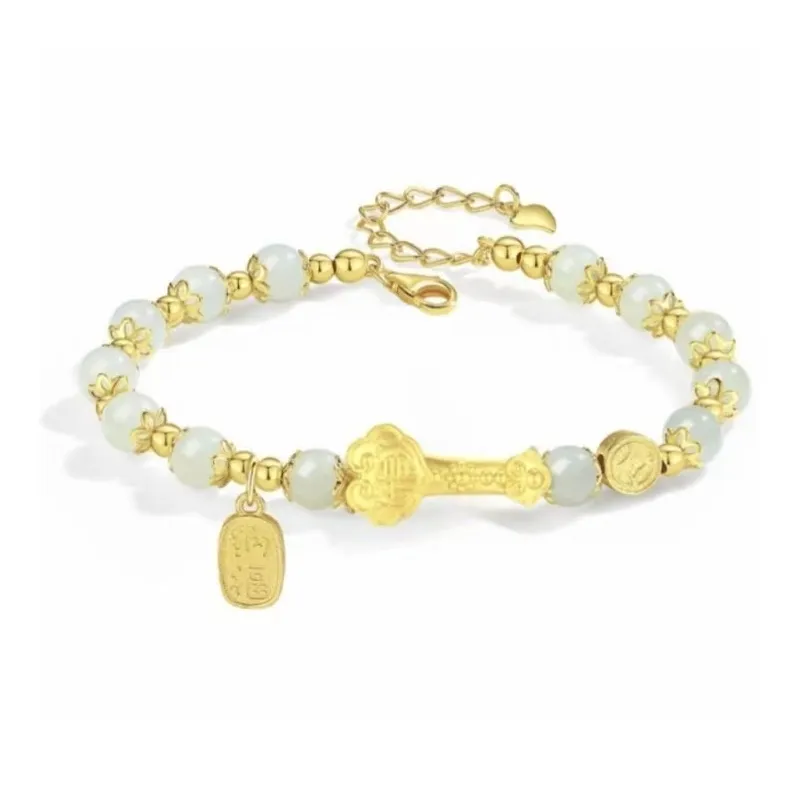 Phoenix Temple Jewelry Hetian Jade Bracelets Pale Greenish White Jade Women's-5