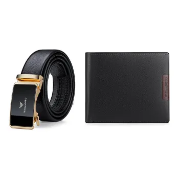 WilliamPOLO Wallet Belt Box Set For Boyfriend Husband Or Dad Cow Leather Belt Men's Width: 3.5cm