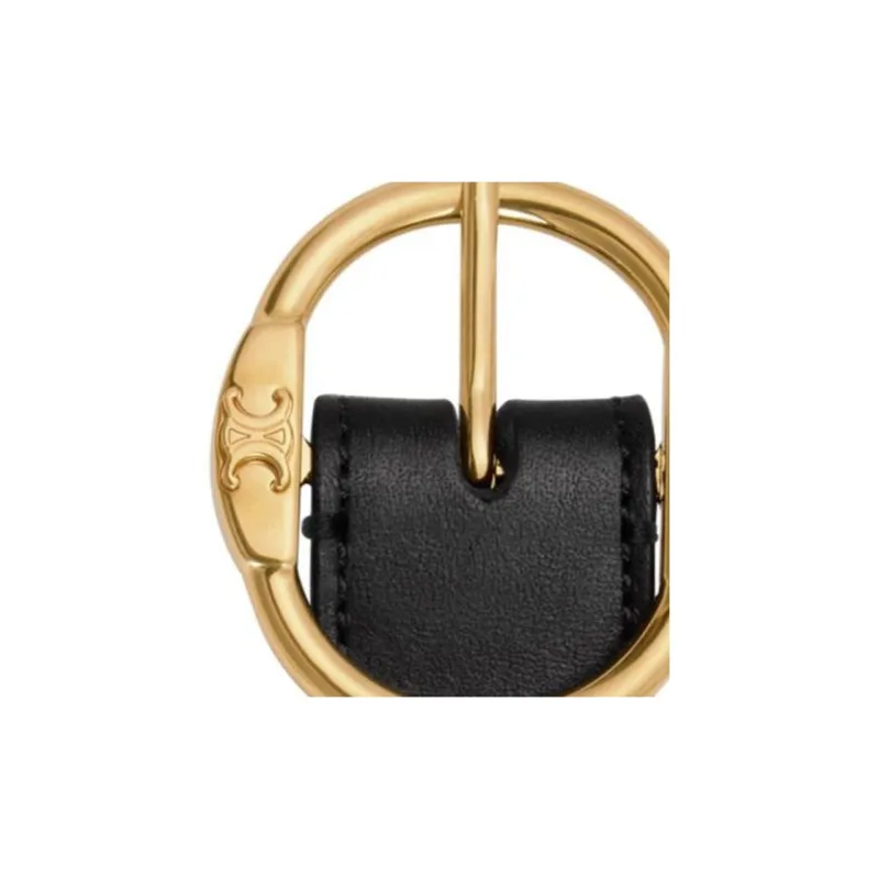 CELINE Badge Detail Pin Buckle Leather Belts Women's Black 2.5CM-2