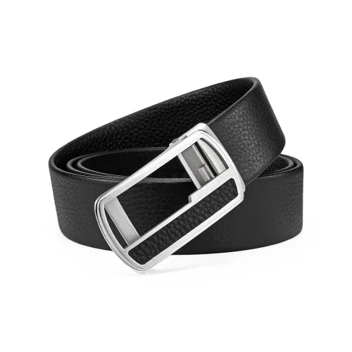 JAGUAR Cut Out Automatic Buckle Business Men's Cow Leather Leather Belts Men's Black Width 3.4CM