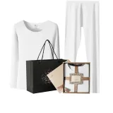 Women's Crew Neck Clothing Sets (Pearl White) German Fleece Heat/Seamless High Elastic/3A Antibacterial