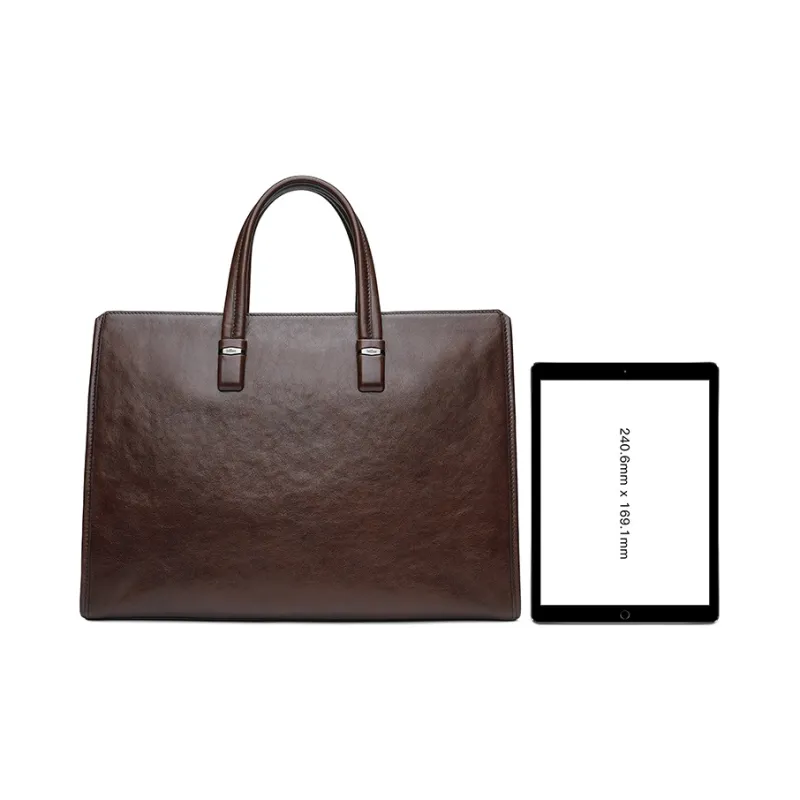 GOLDLION Top Grain Cow Leather Handbag Briefcase Men's Coffee-3