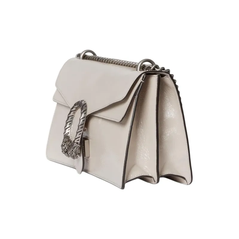 GUCCI Patent Leather Crossbody Bag, Shoulder Bag Trumpets Women's Light Gray-1