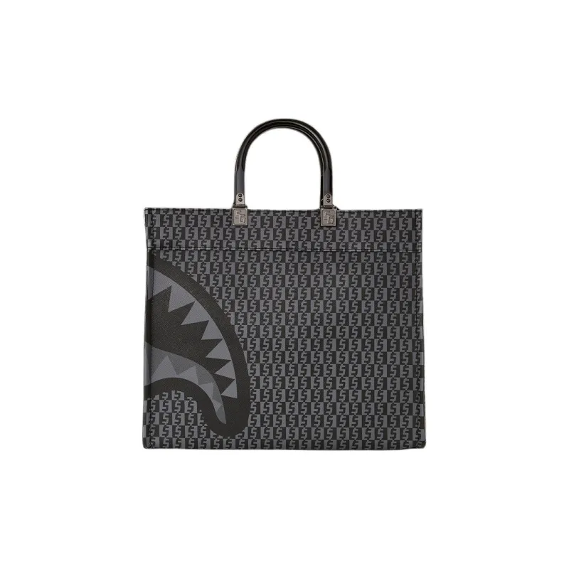 SPRAYGROUND Artificial Leather Tote Bag Shopping Bag Handbag Unisex Black Gray Color-4