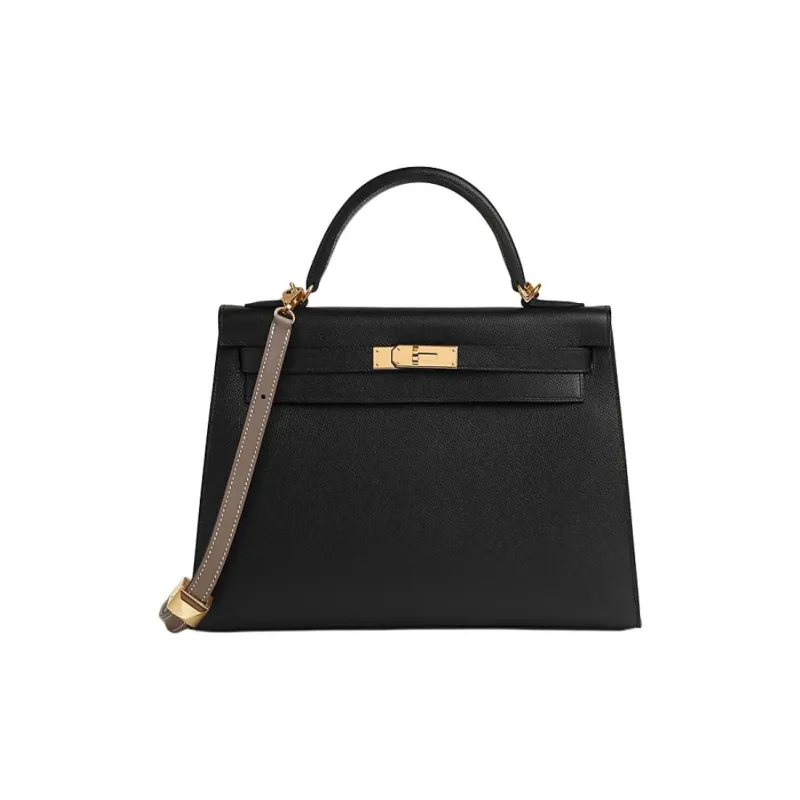 HERMES Swift Calfskin Bag Straps Women's Black-3