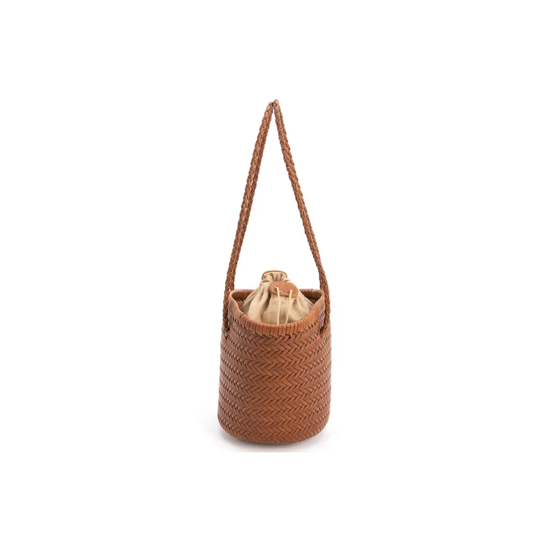 VENOF Vintage Genuine Cow Leather Lazy Hand Woven Bucket Bag, Shoulder Bag Women's Brown-5