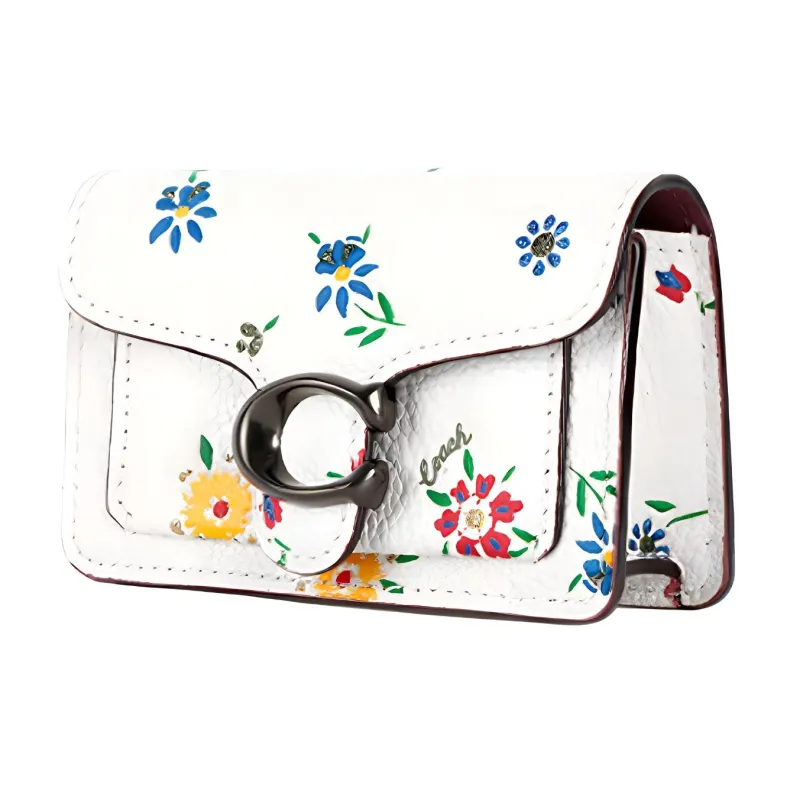 COACH Leather Wallet Clutch Mini Women's White-1