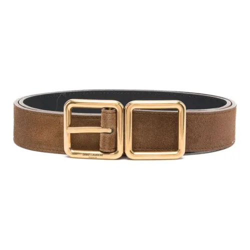 SAINT LAURENT Logo Carved Buckle Pin Buckle Leather Belts Women's Brown 3CM
