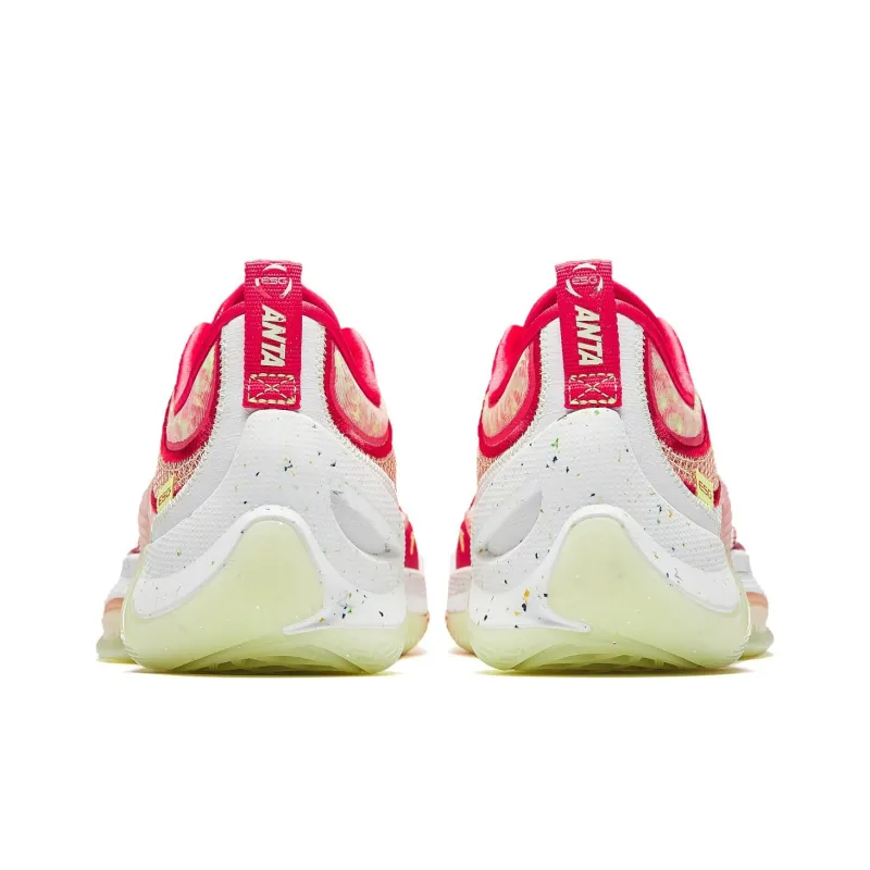 Anta Instantaneous 1 Cushioning Wear-Resistant Low-Top Basketball Shoes Men's Red Pink White-4