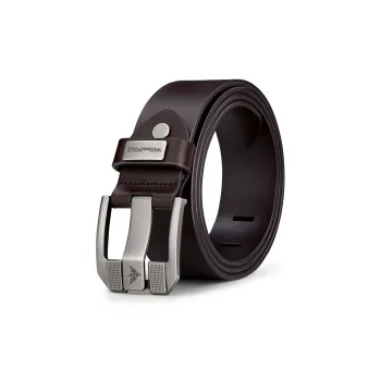 WilliamPOLO Cow Leather Leather Belts Men's Starbucks Silver Buckle Coffee Strap 3.8cm Width