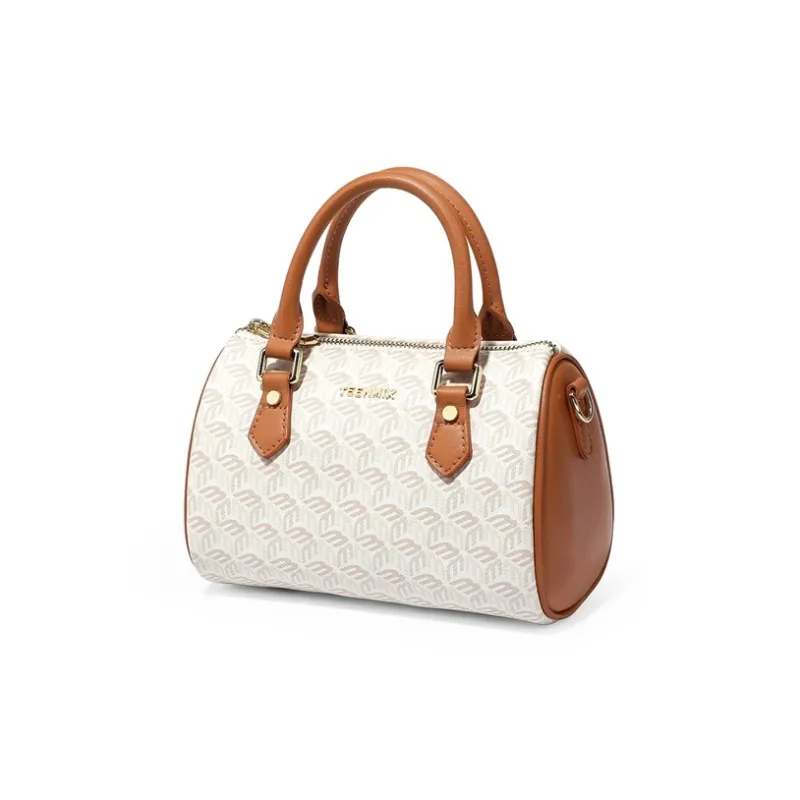 Teenmix PVC Bonded Fiber Synthetic Leather Boston Bag Handbag Pillow Bag Shoulder Bag Crossbody Bag Women's Brown/Gray-2