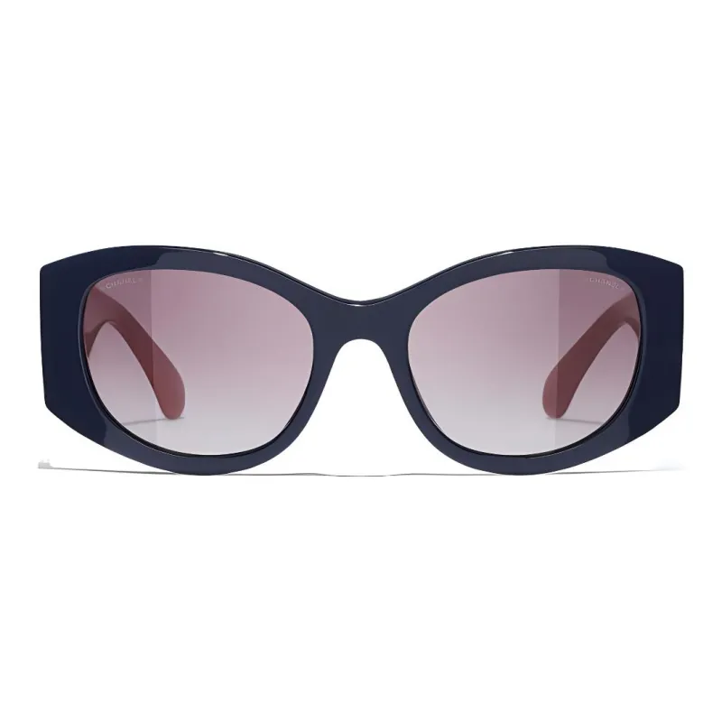 CHANEL Acetate Oval Sunglasses Women's Blue-1