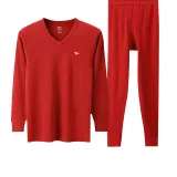 Men's V-Neck Clothing Sets (Red) 100% cotton Antibacterial/Brushed for Warmth