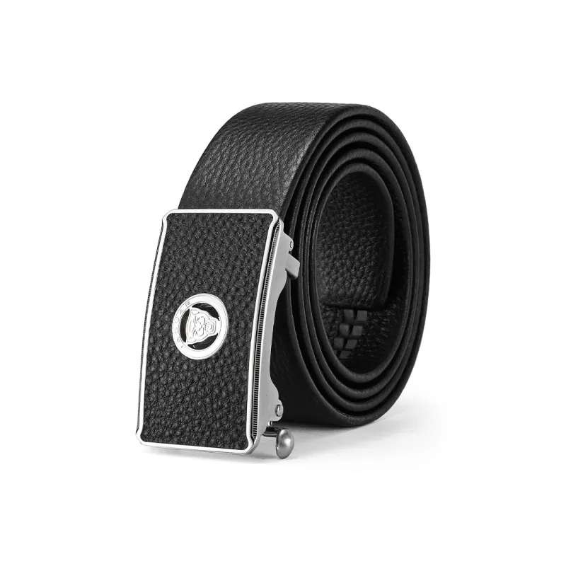JAGUAR Trendy Men's Fashion Design Automatic Buckle Cow Leather Leather Belts Men's Black Width 3.4cm-0