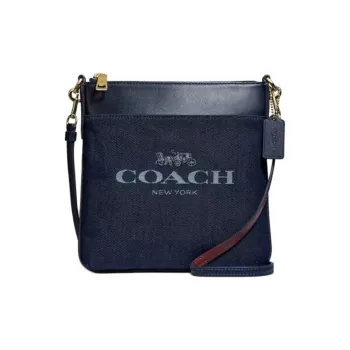 COACH Kitt Jacquard With Exquisite Calfskin Messenger Bag Shoulder Bag Crossbody Bag Small Size Women's Denim Blue