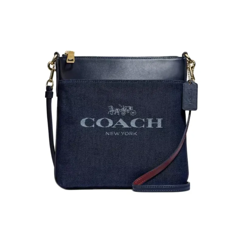 COACH Kitt Jacquard With Exquisite Calfskin Messenger Bag Shoulder Bag Crossbody Bag Small Size Women's Denim Blue-0