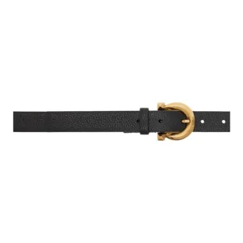 FERRAGAMO Badge Brogues Pin Buckle Leather Belts Women's Black 2.5CM