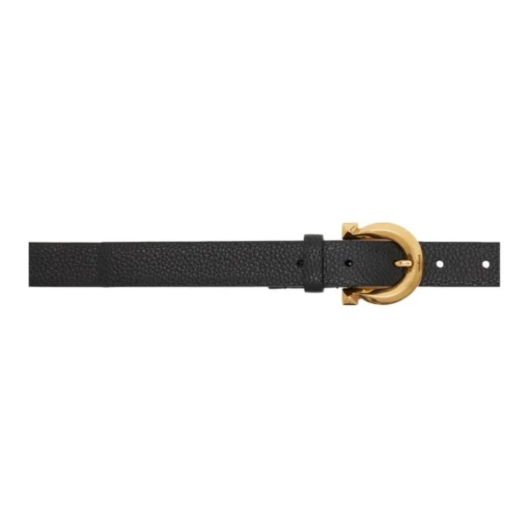 FERRAGAMO Badge Brogues Pin Buckle Leather Belts Women's Black 2.5CM-0