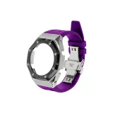 Silver Black Bezel Steel Case+Purple Fluoroelastomer Strap+Silver Butterfly Clasp