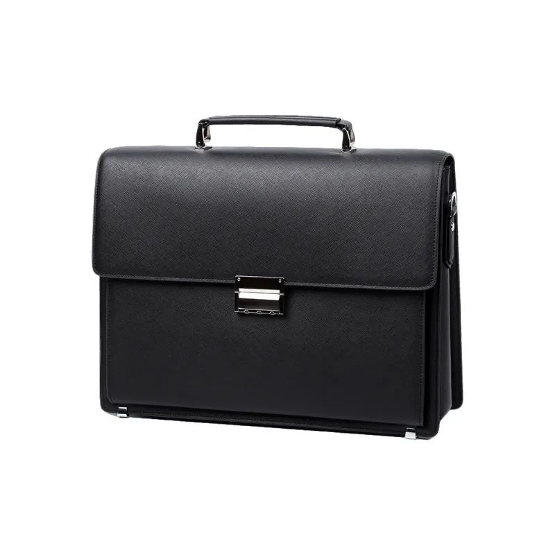 PULUWIRR Cow Leather Handbag Business Casual Regular Unisex Black-0