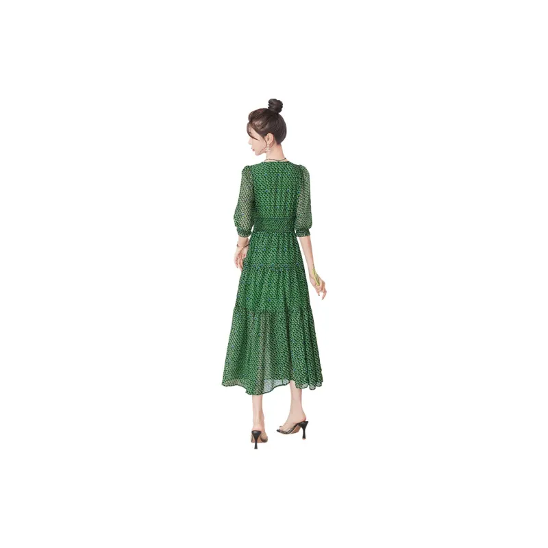 Cypress House Short Sleeved Dress Women's Green Floral-1
