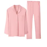Women's Long-Sleeved Top+Pants Clothing Sets (Shrimp Red) 100% cotton Skin-Friendly/Contrast Collar/Loose Fit