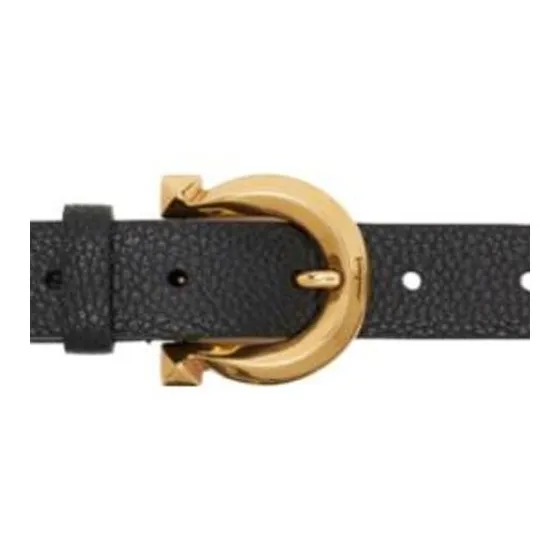 FERRAGAMO Badge Brogues Pin Buckle Leather Belts Women's Black 2.5CM-2