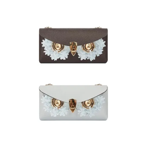 WANACCESSORY Cow Leather Shoulder Bag, Crossbody Bag, Handbag Women's Ebony Brown/Mist Blue