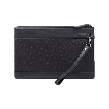 PESASRIE Genuine Leather Top Grain Cow Leather Handheld Envelope Bag Regular Men's Black-3