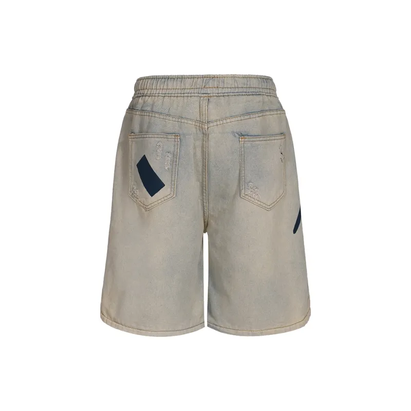 YearnObtainRainbow Denim Shorts Unisex Yellow Mud-1