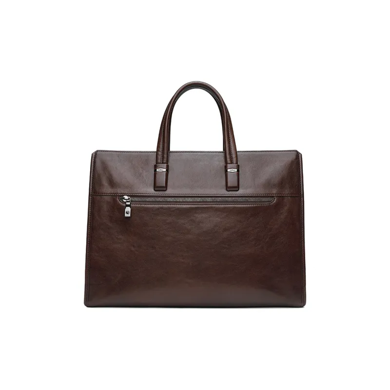GOLDLION Top Grain Cow Leather Handbag Briefcase Men's Coffee-2