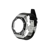 Silver Black Bezel Steel Case+Black Fluoroelastomer Strap+Silver Butterfly Clasp